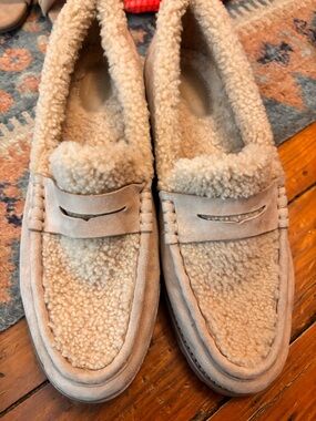 Paige woman’s size 8 Shearling-Lined Suede Slip-On Loafers - Beige